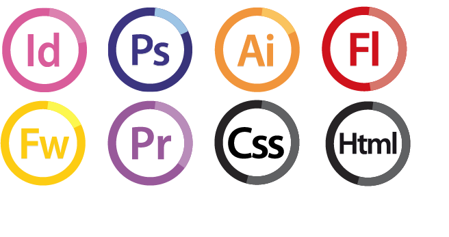 Indesign photoshop illustrator flash firework premiere css html